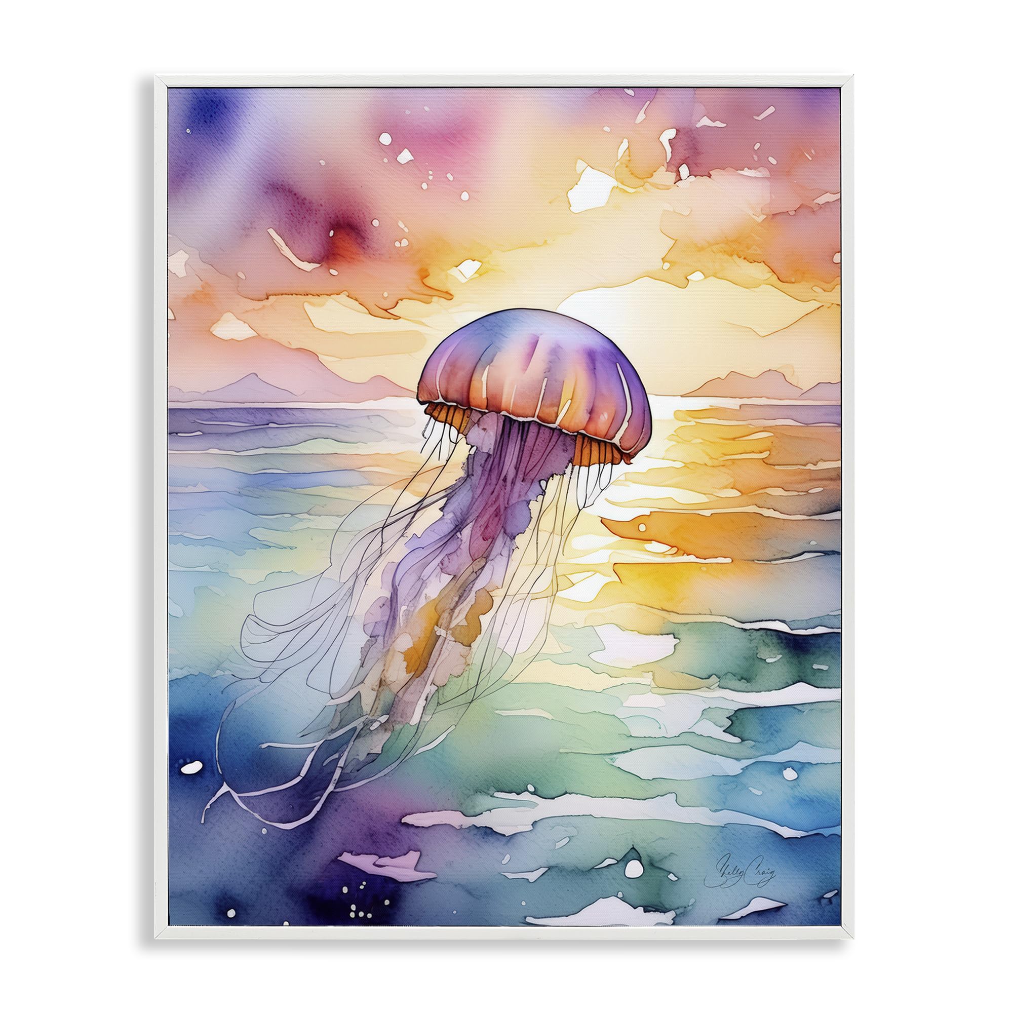 Celestial Drift Jellyfish Ocean, 16 x 20 Inch Framed Giclée Print