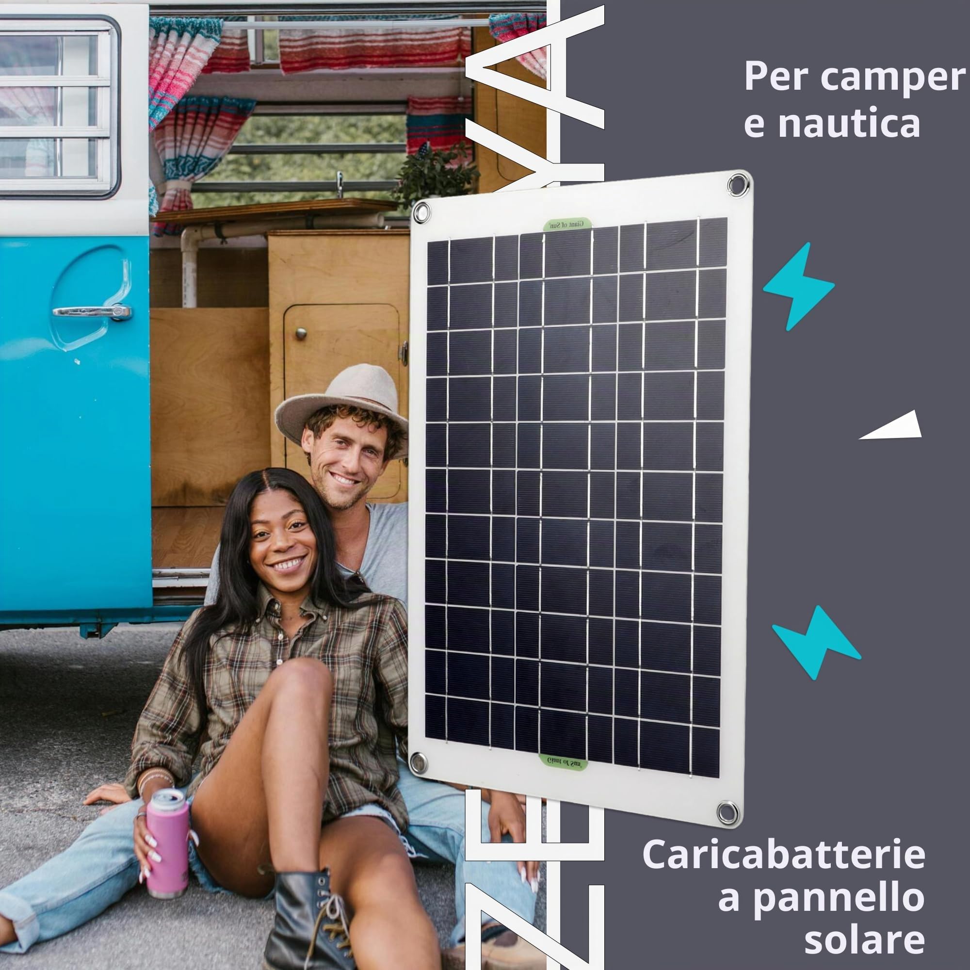 Kit pannello solare 50 W 12 V, caricabatterie per batteria solare monocristallino in silicio 30 A regolatore di carica Kit pannello solare per barca, moto
