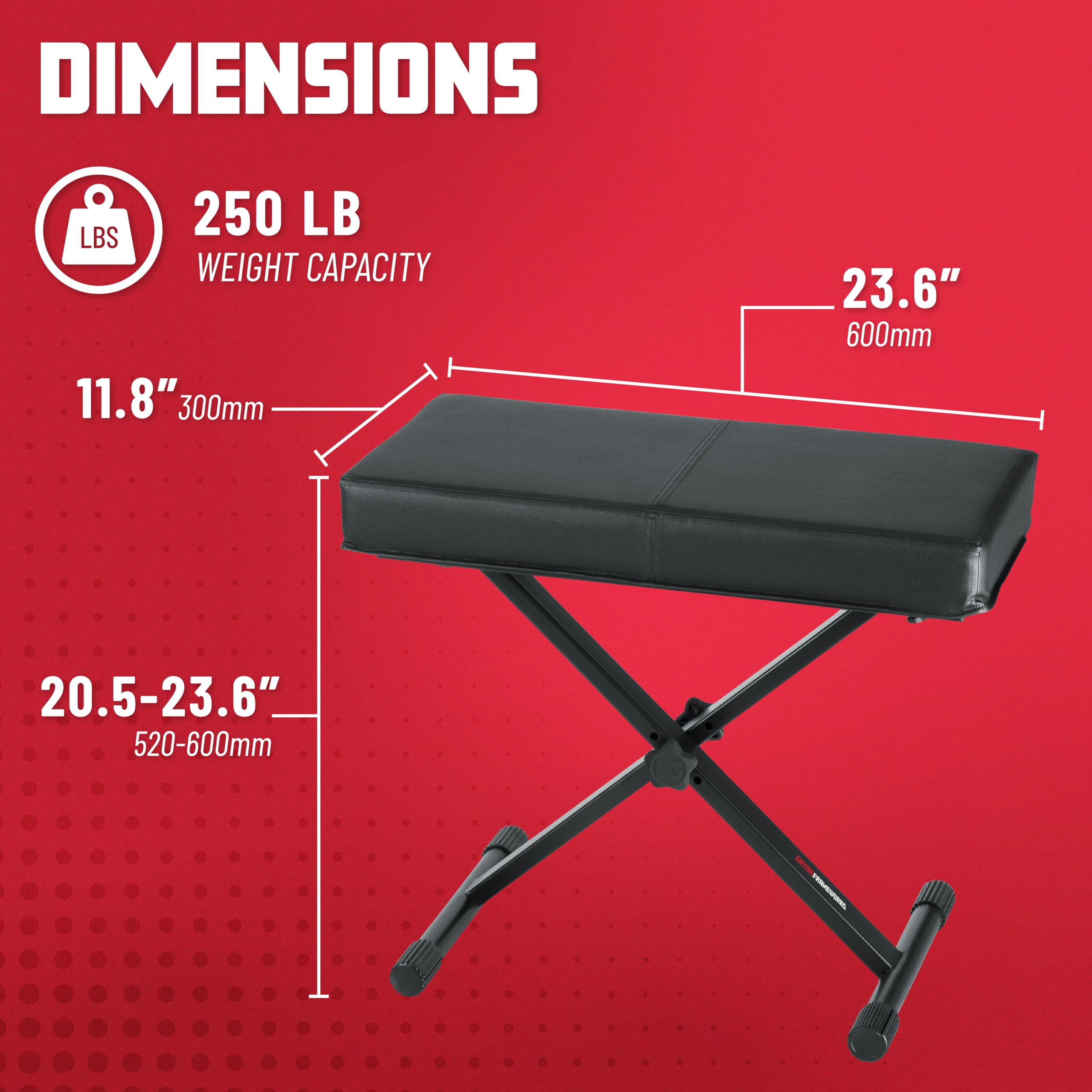 Gator Frameworks Banco para Teclado Negro estándar con Asiento de Lujo (GFW-Key-BNCH-1)