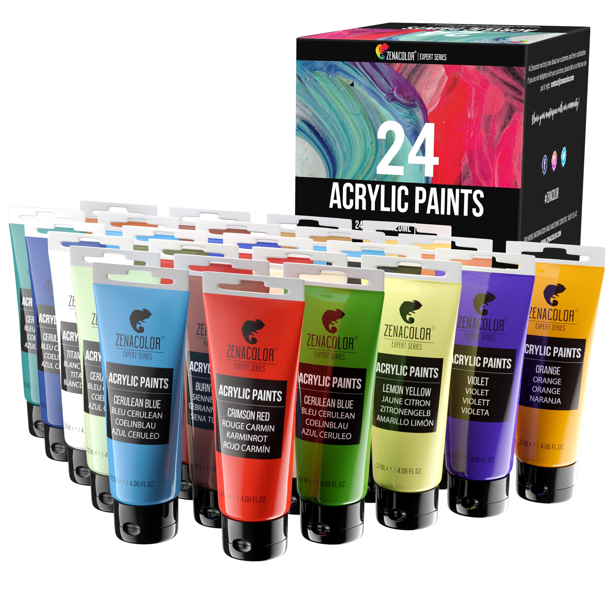 Amazon | Zenacolor 12色 アクリル絵の具セット - 120mL