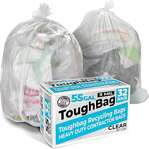 ToughBag Bolsas de basura transparentes de 55 galones, bolsas de basura transparentes de 40 x 55 pulgadas (150 unidades) Resistentes de 55 galones