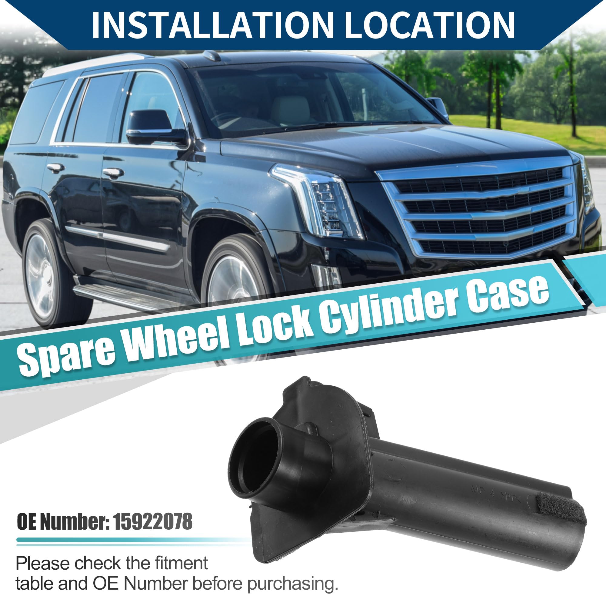 Hihaha No.15922078 Spare Wheel Lock Cylinder Case for Cadillac Escalade ESV for Chevrolet Suburba/Inner/Durable Metal Plastic/ 1 Pcs Black