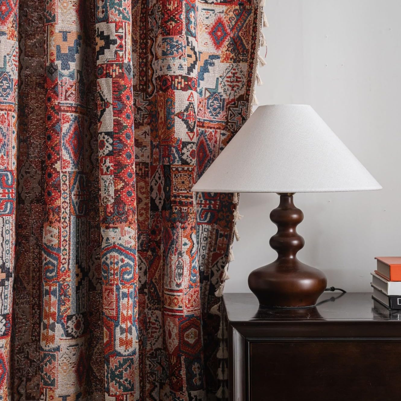 USTIDE Ethnic Bohemian Jacquard Curtains Blackout Thermal - Tribal Farmhouse Retro Design for Bedroom & Living Room (150x160cm,1Panel)