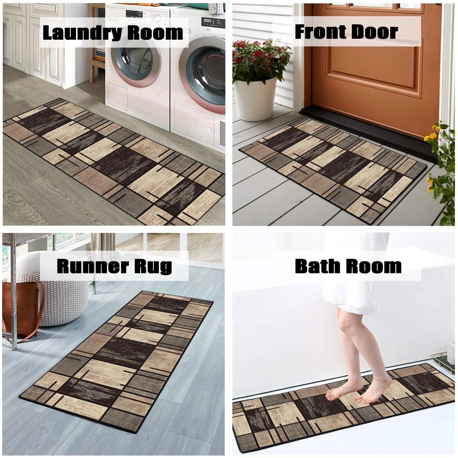 MENGH Tappeto, passatoia 80 x 260 cm, per corridoio, Cucina, Soggiorno e Camera da Letto, Antiscivolo, Lavabile, in Poliestere Durevole, Spessore 6 mm, Motivo Geometrico,
