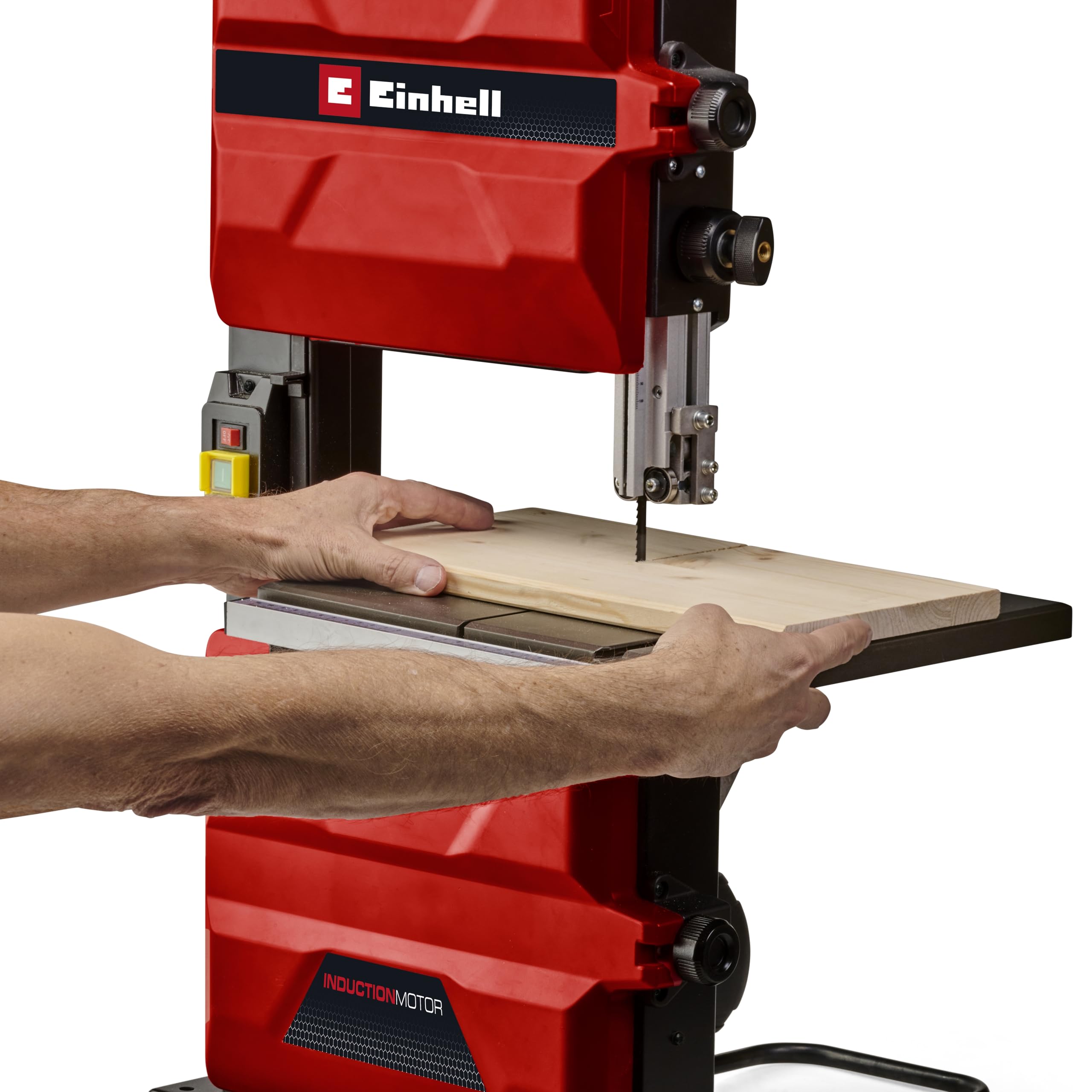 Einhell Scie à ruban TC-SB 245 L (400 W, vitesse max. 726 m/min, largeur de passage 245 mm, hauteur de coupe max. 101 mm, table inclinable, butée parallèle et butée d’angle, raccord pour aspirateur)