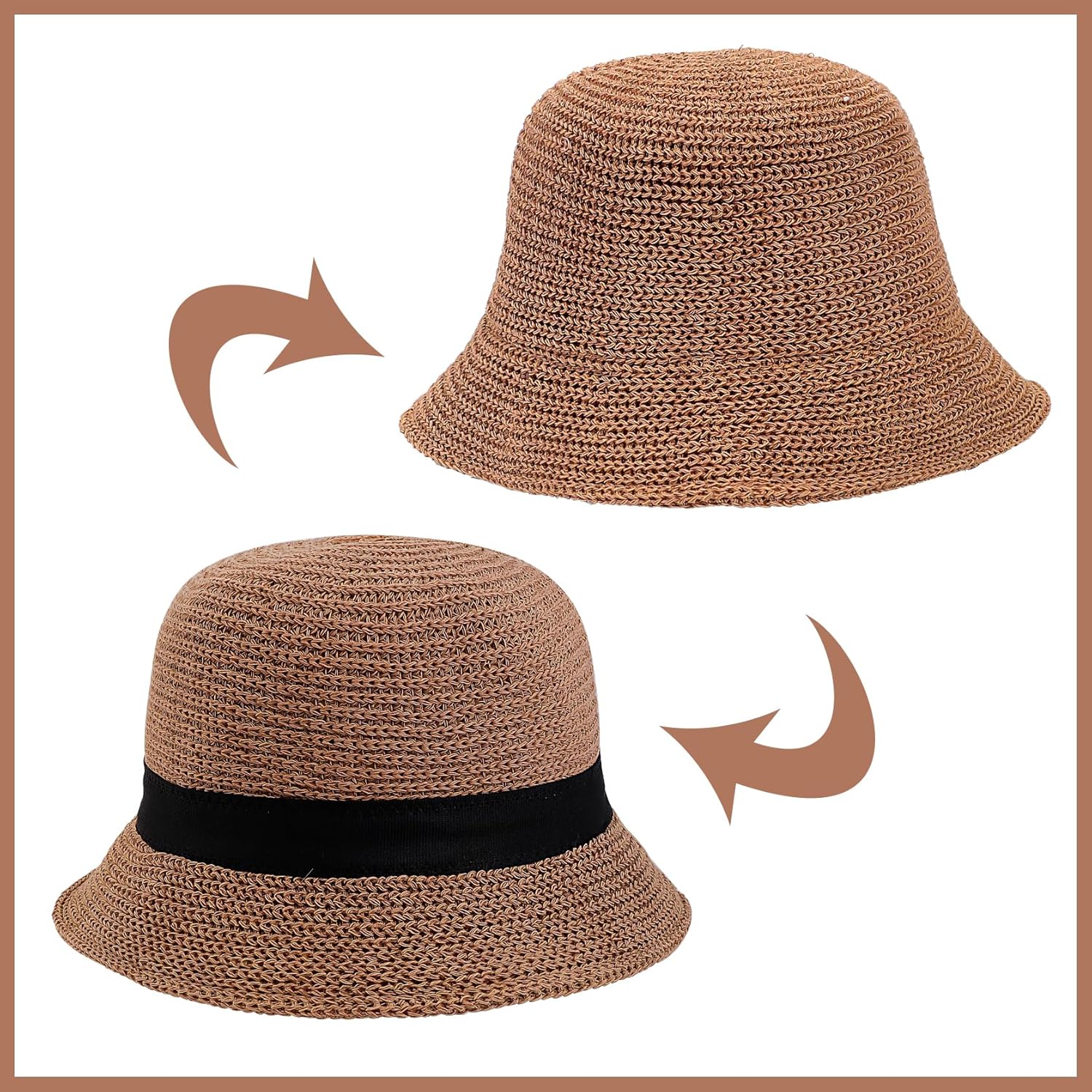 Eigso Womens Mesh Woven Bucket Hats Summer Outdoor Beach Straw Bucket Hat for Woman Packable Beach Hat - Image 4