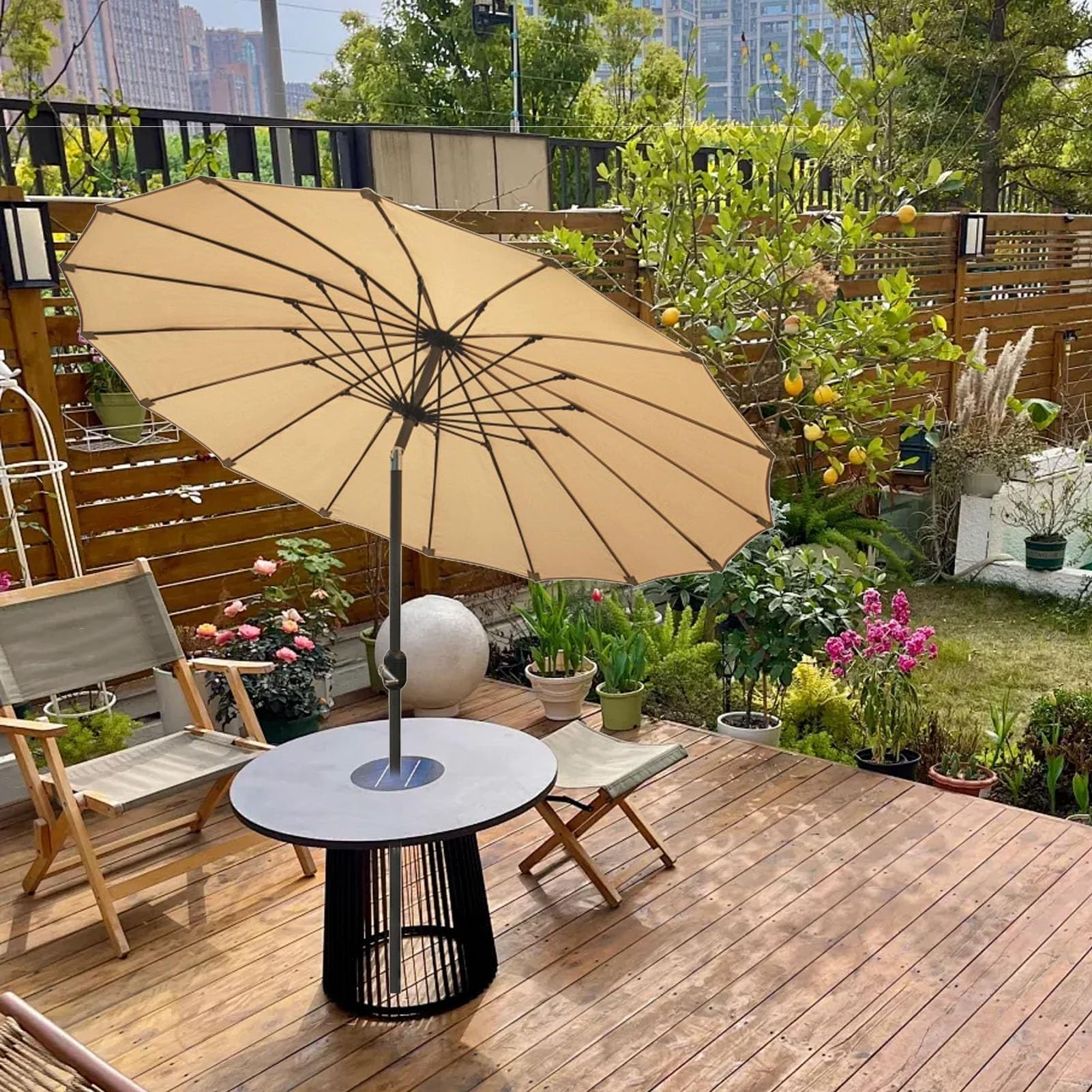 250 cm Shanghai Garden Parasol, Regulowany, Odchylany Parasol Zewnętrzny, z Korbą, 16 Żeber, Aluminiowy Słup, Ochrona UV50+(Khaki)