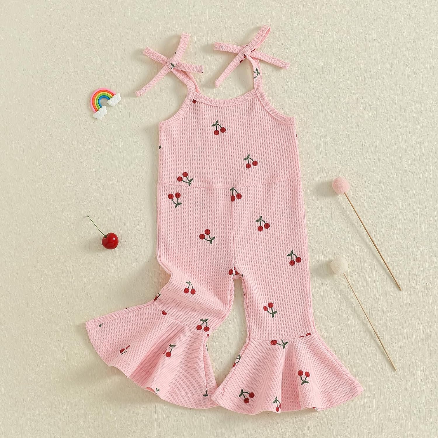 Toddler Girl Cherry Outfit Baby Bell Bottom Romper Sleeveless Halter Jumpsuit Flare Overalls Infant Summer Clothes - Image 4
