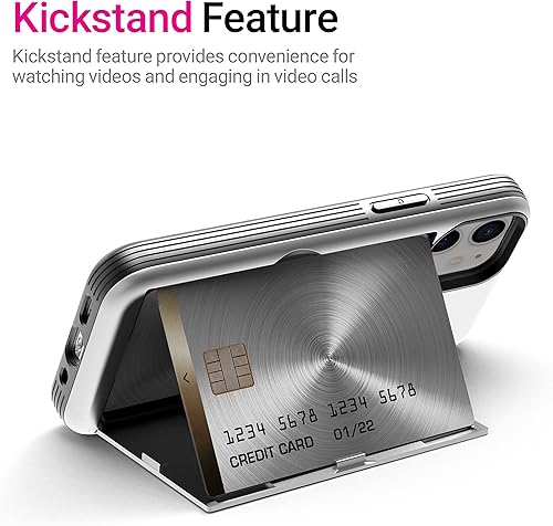 Miniatura 5 de JUST4YOU Para iPhone 12 Mini Caso Con Tarjetero Kickstand Protector Doble Capa Bumper Cover (Plata) CS_BR_OC_I12M_SR