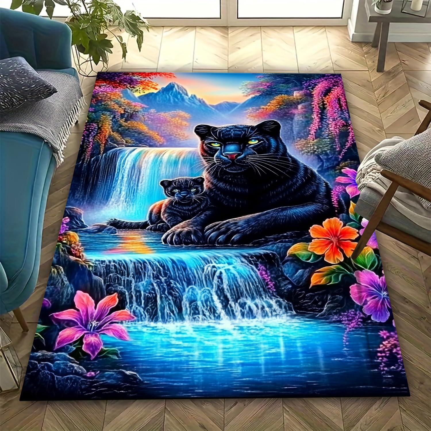 Tapis facile à nettoyer léopard 3D moelleux pour salon et chambre