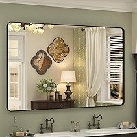 Vista 13 de Espejo rectangular para pared de baño de 20x30 pulgadas con marco negro mate, espejo de tocador con esquinas redondeadas, espejo de baño de metal