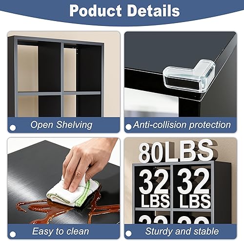 Miniatura 4 de Organizadores y almacenamiento de armario de 4 cubos, estante abierto, incluye 4 parachoques de esquina, organizador de acero para dormitorio, sala