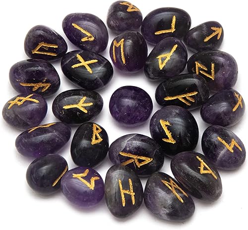 ARHAM CRYSTAL Juego de piedra de runas de labradorita con bolsa de terciopelo, élder Futhark Viking grabado, adivinación, símbolos de alfabetos