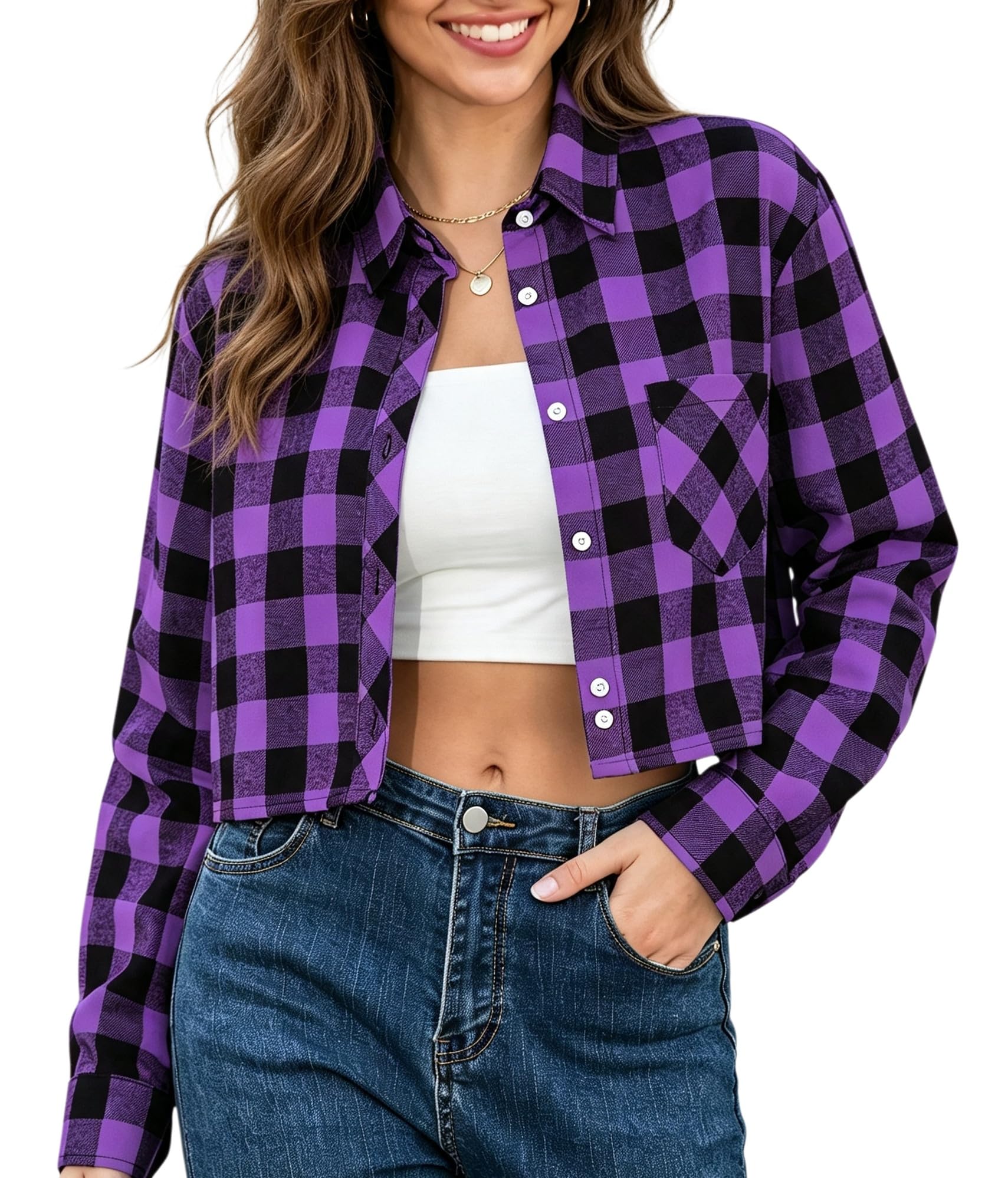 SANGTREE Womens and Girls Long Sleeve Flannel Shirt Plaid Button Down Shirt