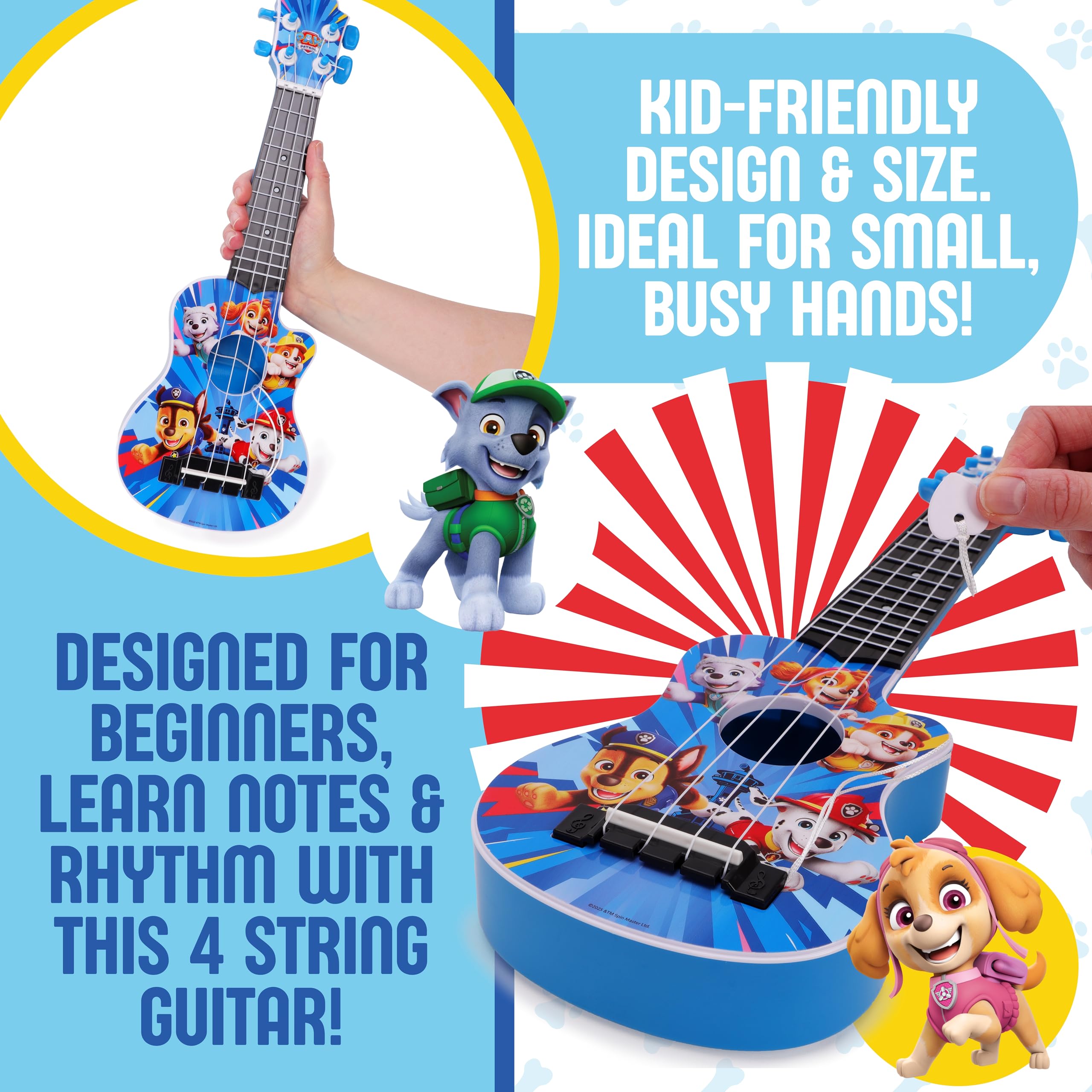 Toyland® 40 cm (16") Paw Patrol La mia prima chitarra con plettro incorporato - Strumento musicale da accordare e suonare - Divertente giocattolo musicale per bambini - Età 3+