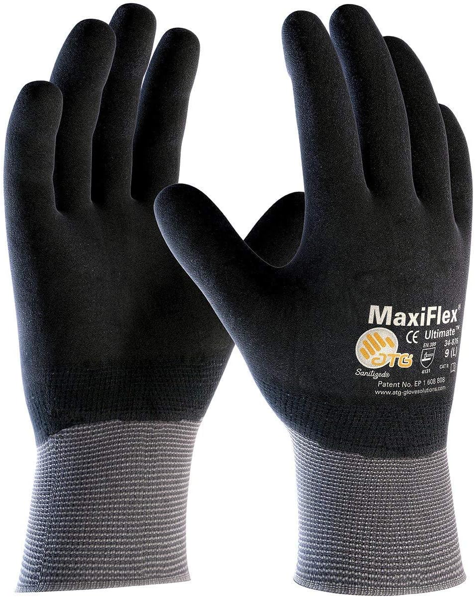 dutis Coated Gloves, Microporous Nitrile, Foam, Full, 4 Abrasion Level, Gray/Black, M (8) 12 PK - 1 Each