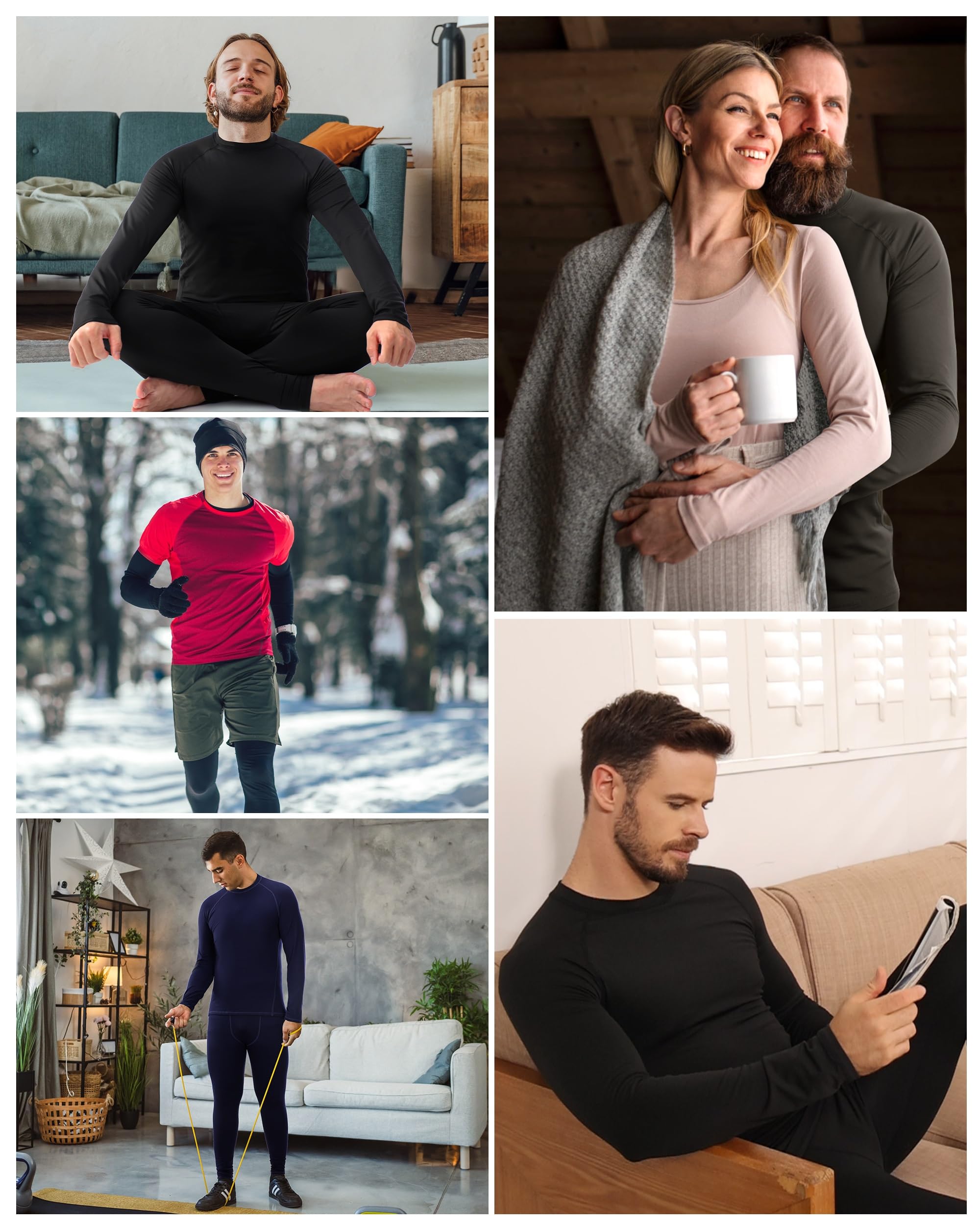 Mens Thermal Underwear Set - Fleece Lined Long Johns Thermals Top and Bottom Base Layer for Cold Weather Winter Ski