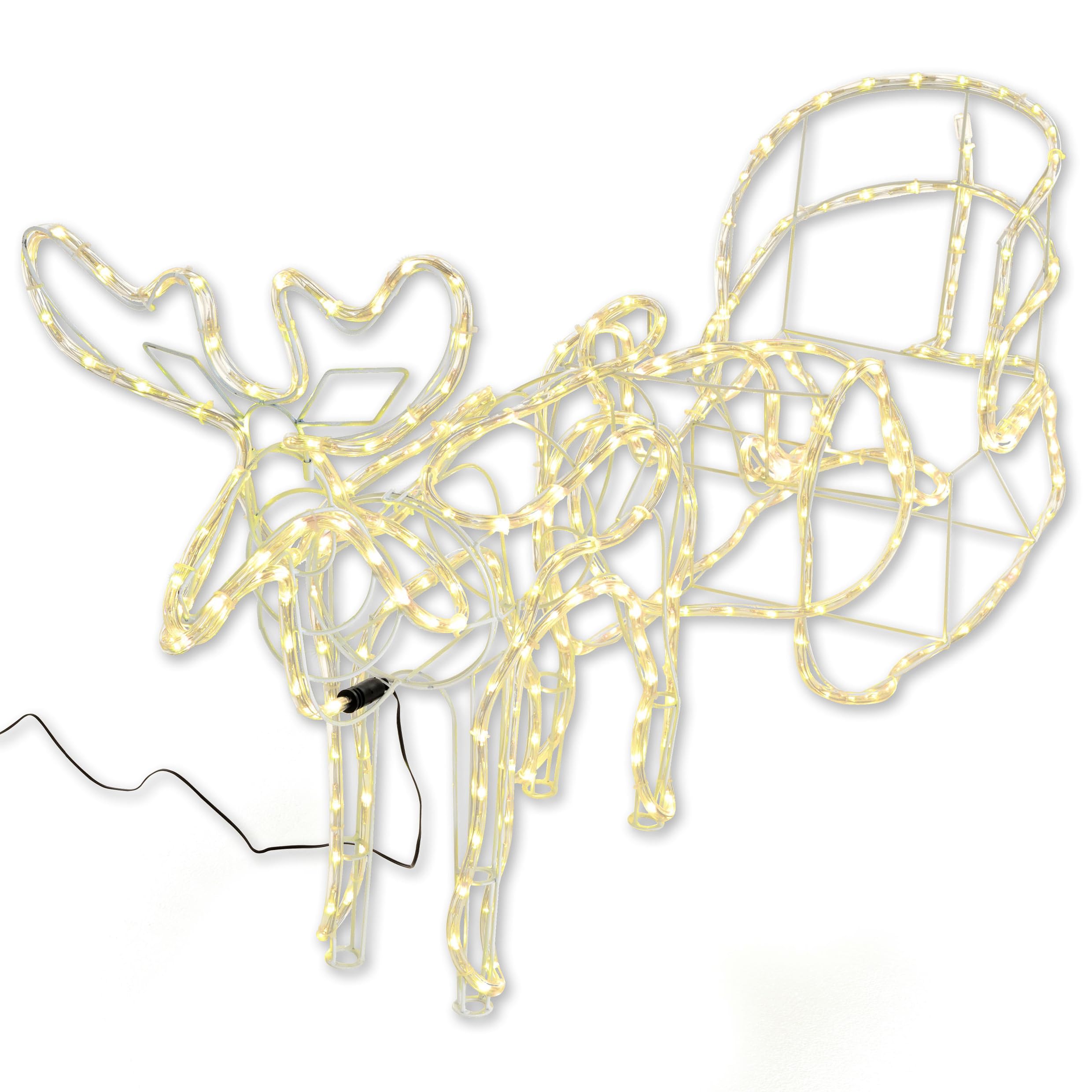Rentier mit Schlitten aus 14 m Lichterschlauch 504 LED warmweiß kaltweiß mit 8 Funktionen Figur Weihnachtsbeleuchtung 140 cm Länge Leuchtfigur Xmas-Deko (warm weiß)