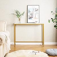 Vista 7 de loglus Mesa consola para entrada, Mesa de sofá de MDF de mármol sintético con marco dorado (Una sola capa, Mármol blanco)