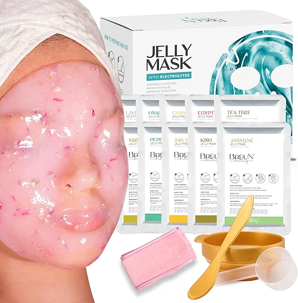 Peel-Off Jelly Mask Premium Modeling "Rubber Mask" Spa Set - 10 Treatments (24k Gold, Lavender, Kiwi, Peppermint, Egyptian Rose, Matcha, Chamomile, Tea tree, Jazmine)