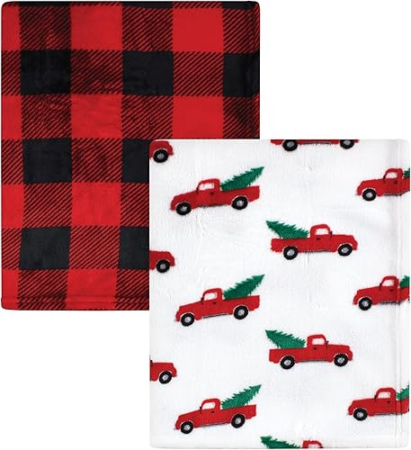 Hudson Baby Manta unisex de felpa sedosa y forro polar coral para bebé, camión de árbol de Navidad, 30 x 36 pulgadas