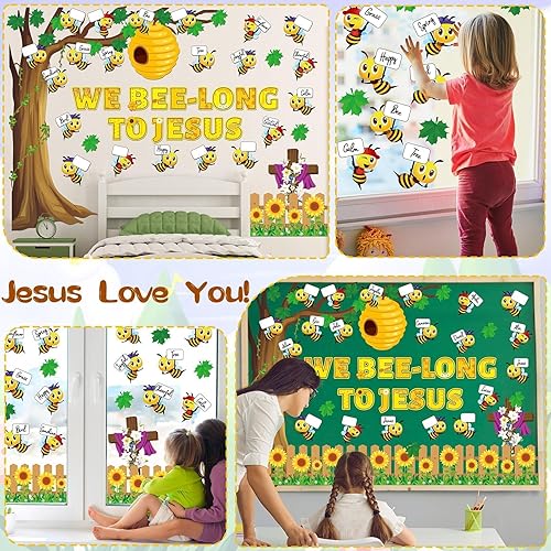 Vista 120 de Juego de decoración de invierno "Snow in Love with Jesus" (La nieve está enamorada de Jesús), con fondo, recortes y bordes de nieve para aula