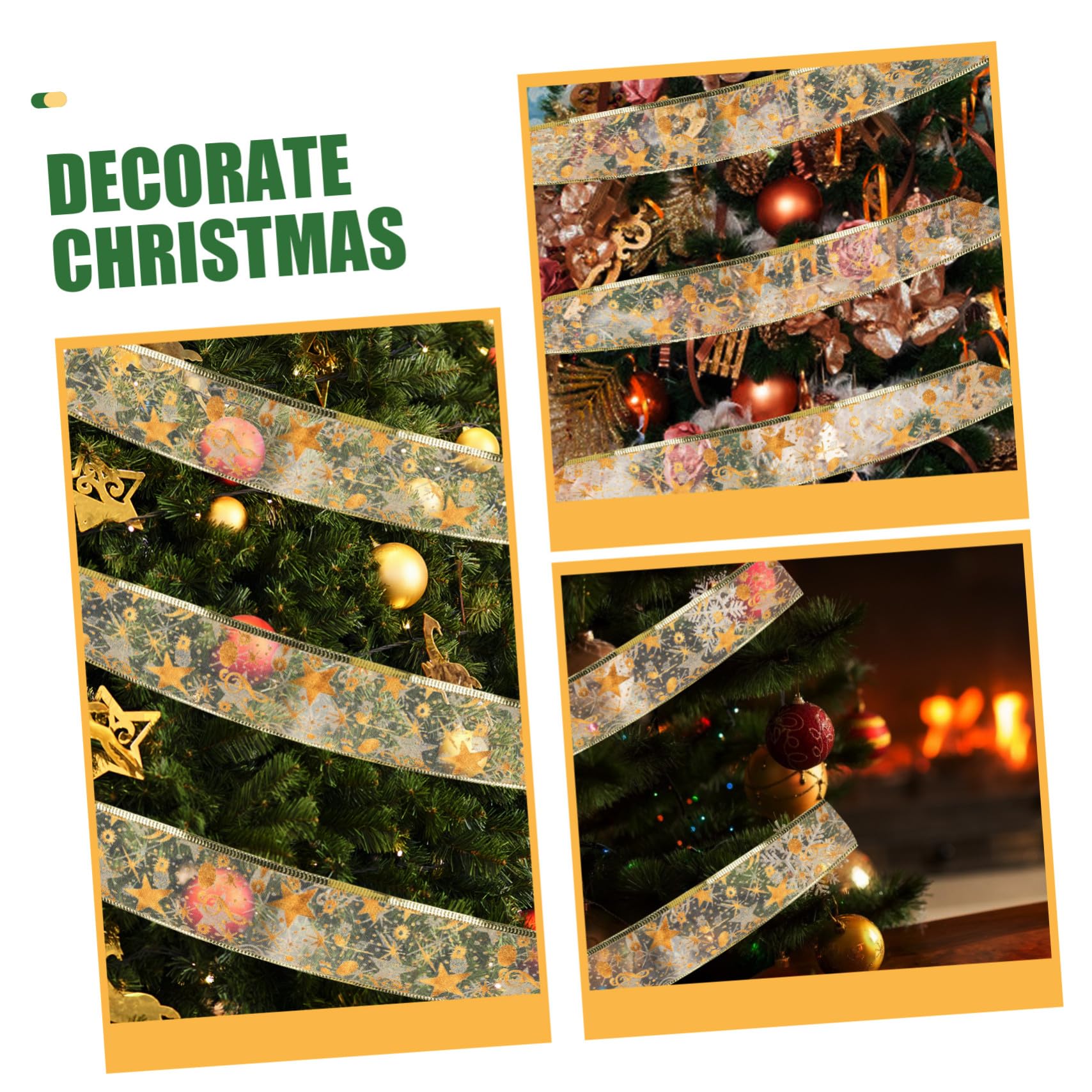 DOITOOL 3 Rollen Weihnachtsbaum Dekorationsband Goldfarbenes Doppellagiges DIY Geschenkband für Weihnachtsbaum Party und Geschenkdeko Langlebiges Hochdruckbeständiges Christbaumschmuckband