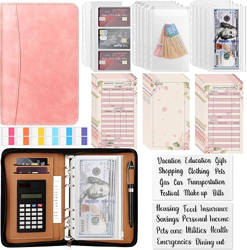Carpeta de presupuesto con sobres con cremallera sobres de efectivo para presupuestos con planificador A6 y calculadora organizador de dinero para
