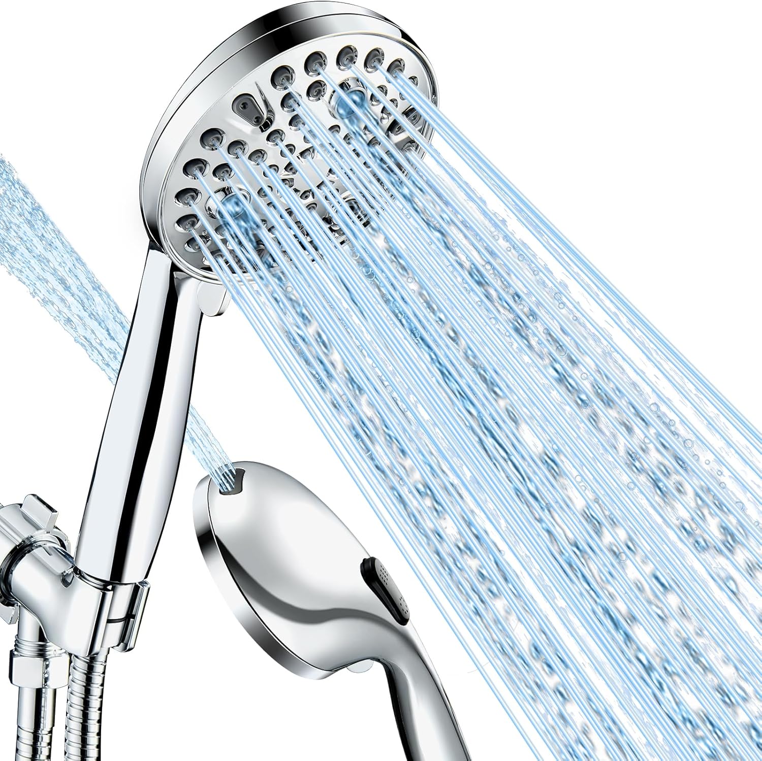 Shower Head with Handheld, High Pressure 10 Spray Built-in Pause & Power Wash, Anti-clog Nozzles, Detachable Hand Held Showerhead with Leakproof Stainless Steel Hose&Adjustable Overhead Bracket Chrome