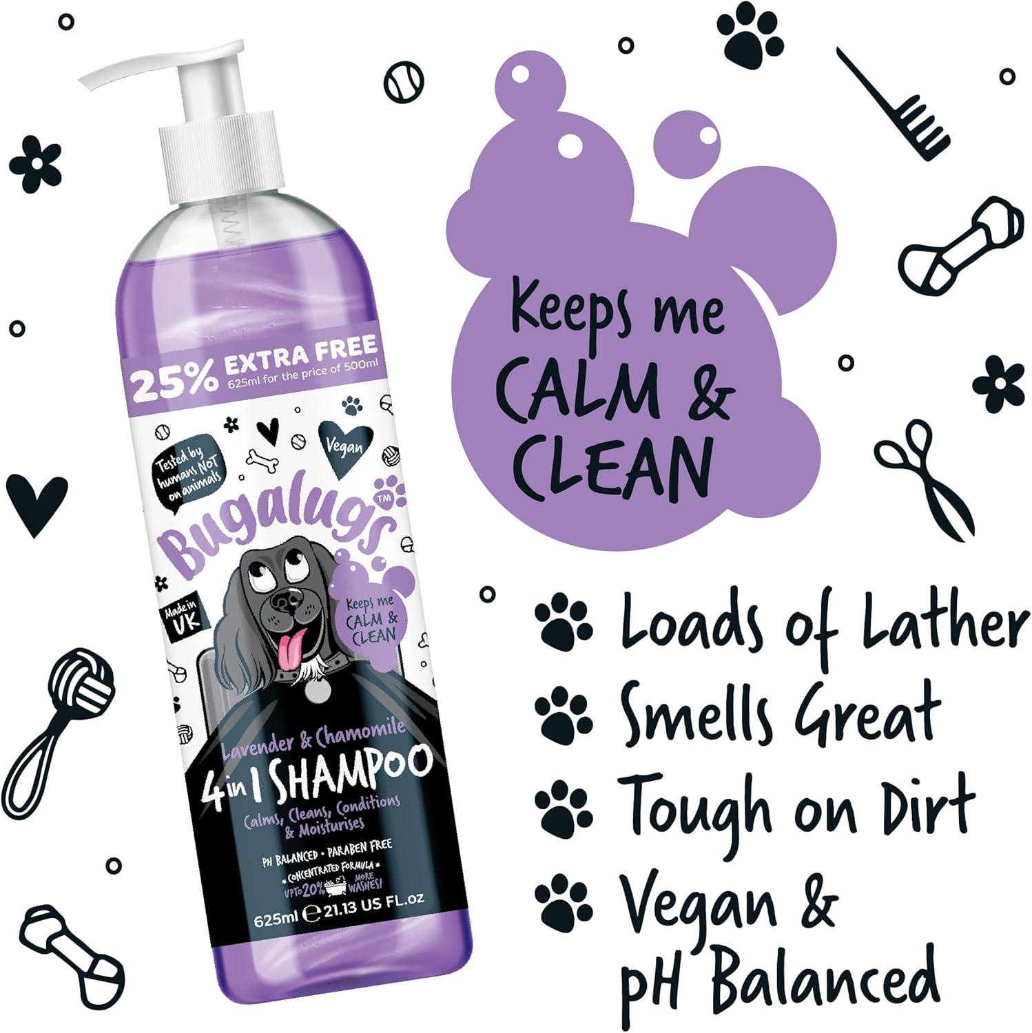 Dog Shampoo by Bugalugs lavender & chamomile 4 in 1 dog grooming shampoo products for smelly dogs, best puppy shampoo, professional groom Vegan pet shampoo & conditioner (625ml) 6 81mgpQ+aS7L. AC SL1500