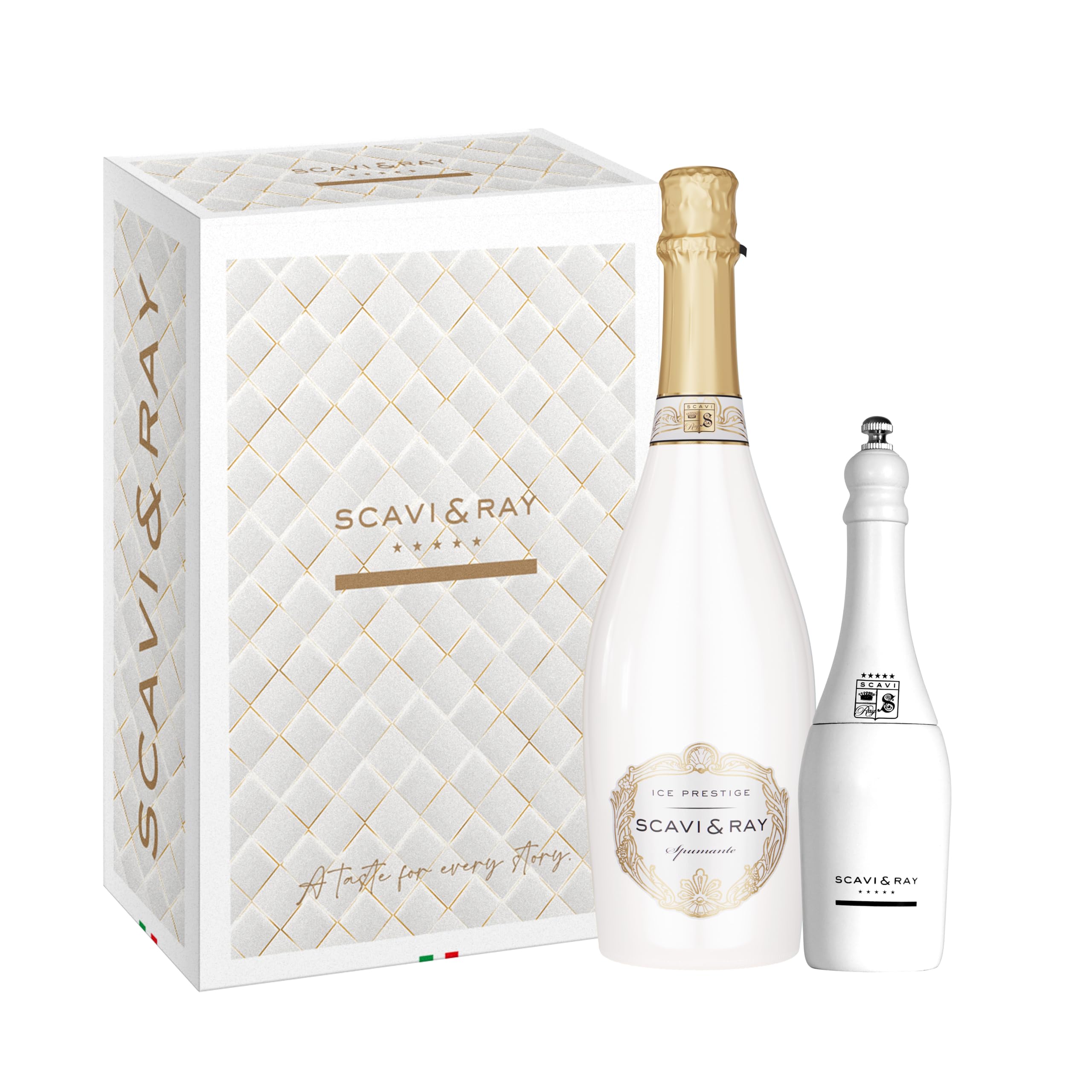 SCAVI & RAY Geschenkset Ice Prestige Spumante mit Salzmühle, halbtrocken, fruchtig frischer Schaumwein aus Italien, 10,5% Vol. Alkohol – Genussmoment in stilvoller Geschenkbox