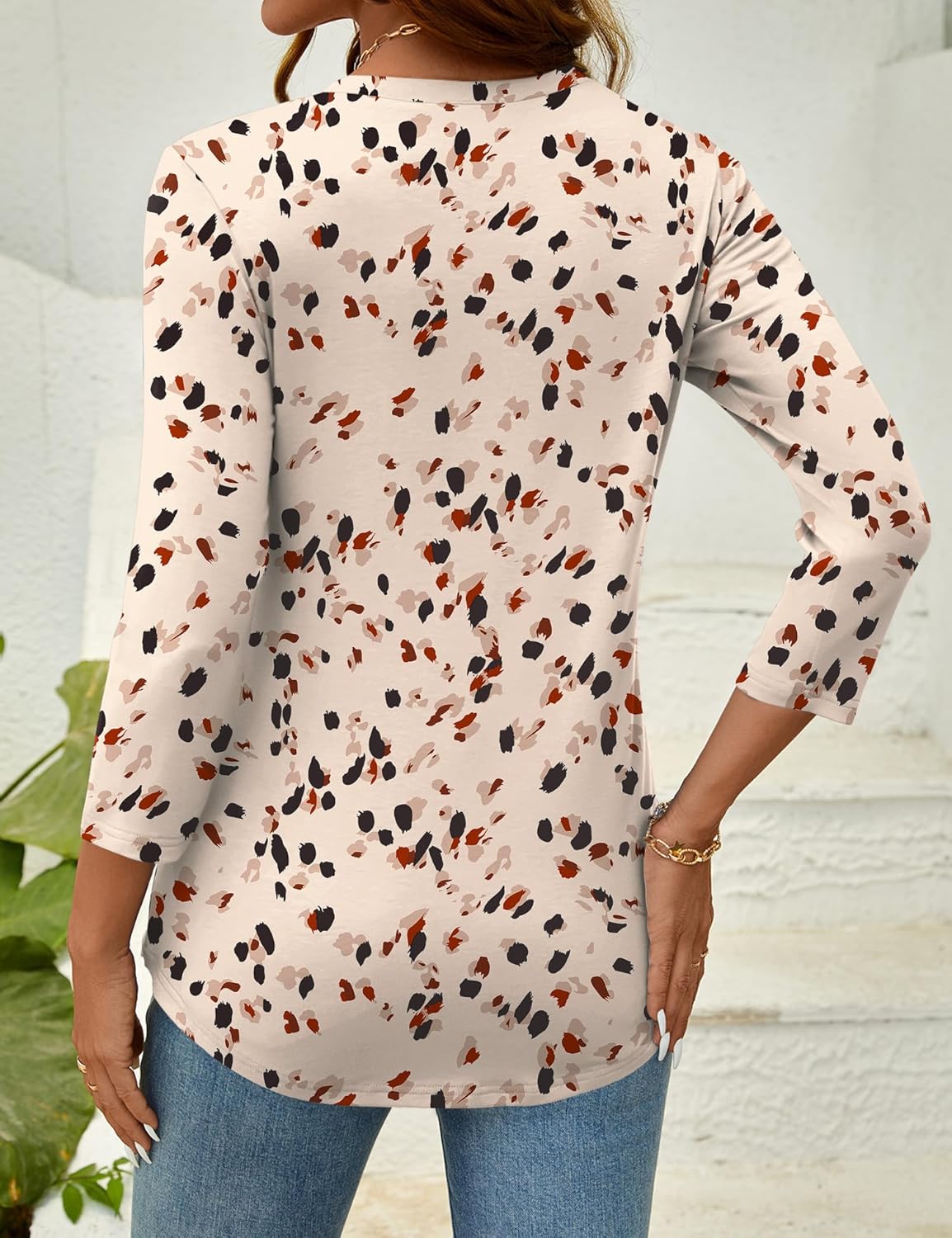 LOMON Women's 3/4 Length Sleeve Tops Crew Neck Dressy Casual Blouses Summer Tees Shirts - Image 4