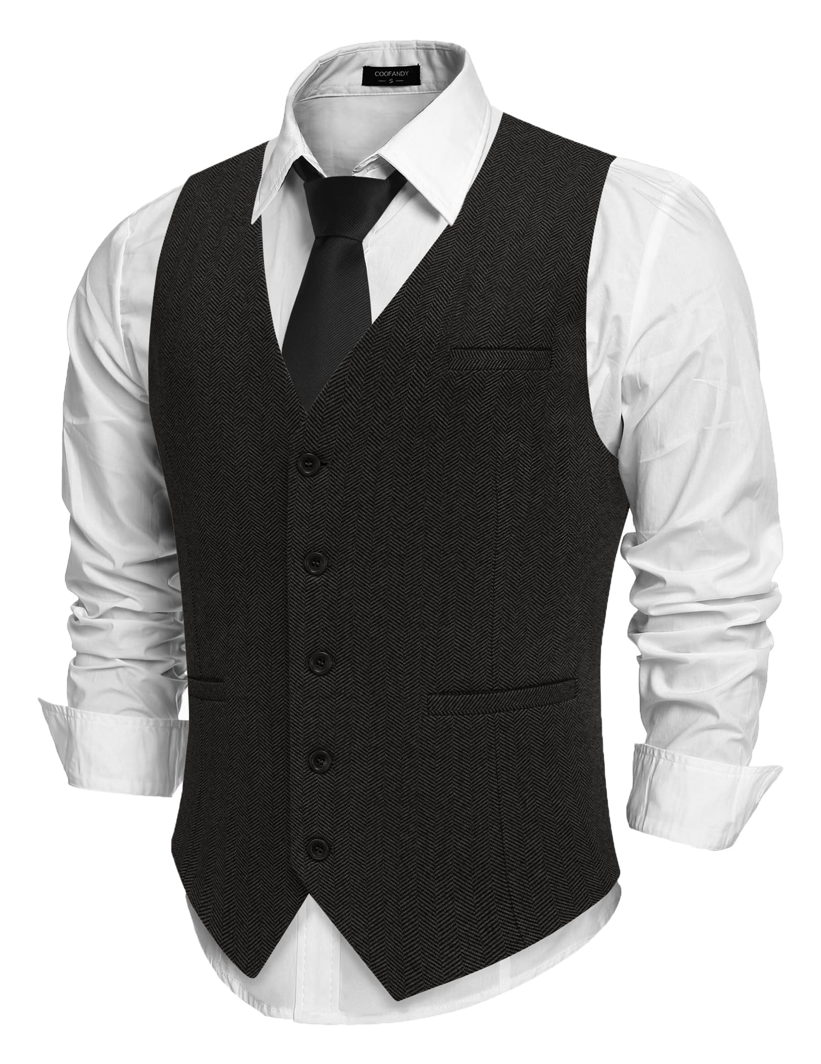 COOFANDYMen's Herringbone Tweed Suit Vests Slim Fit Waistcoat Casual Business Dress Vest