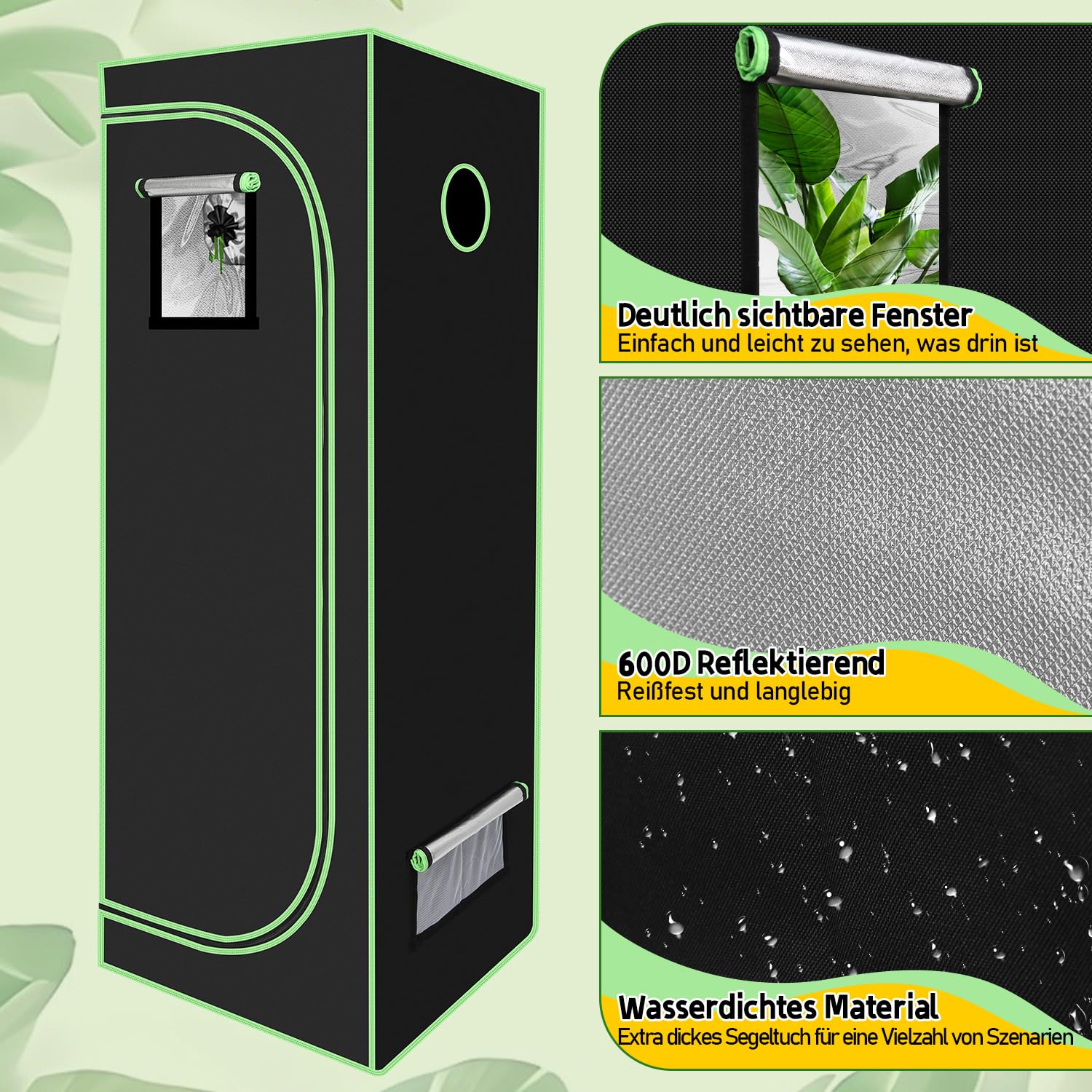 Ikodm Tienda de cultivo, 100 x 100 x 200 cm, 600D Oxford Grow Tent, armario de cultivo hermético y resistente al agua, invernadero aireado para cultivo en casa, cultivo en interiores