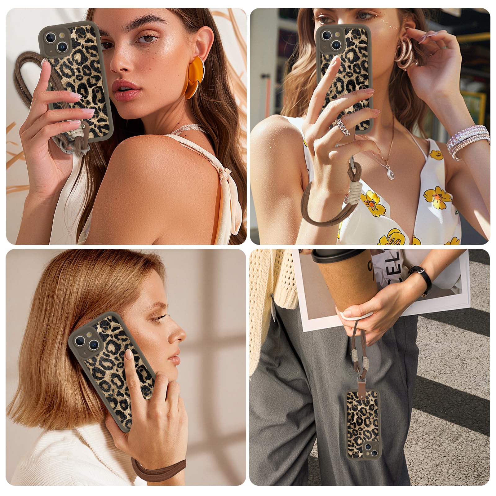 Custodia Per IPhone XR Con Cordino E Disegno Leopardato Mucca - Cover In Silicone Morbido Antiurto, Tracolla Regolabile