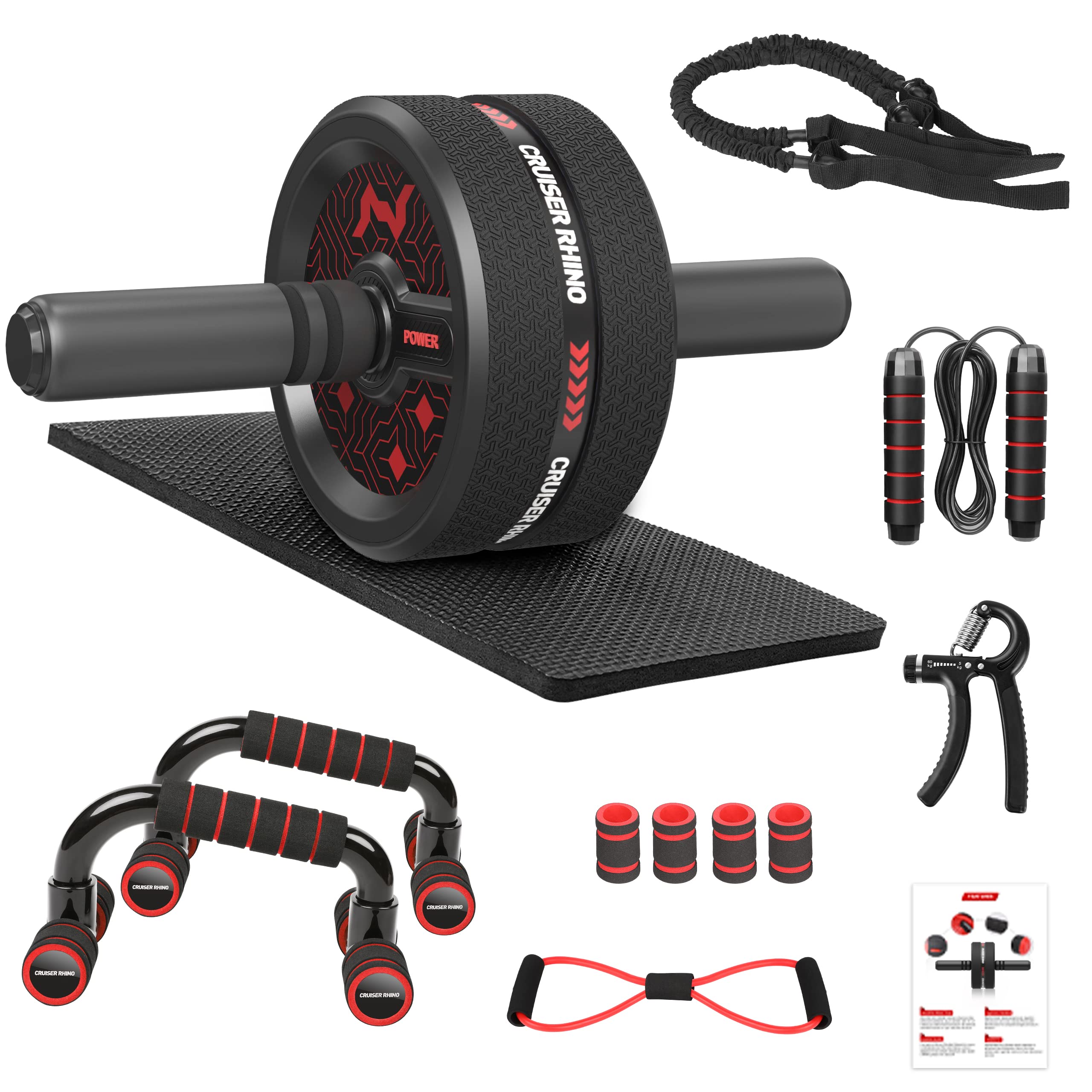 Ab Workout Equipment Kit Abs Wheel Roller With Push Up Bars Resistance Bands Jump Rope Knee Pad Exer