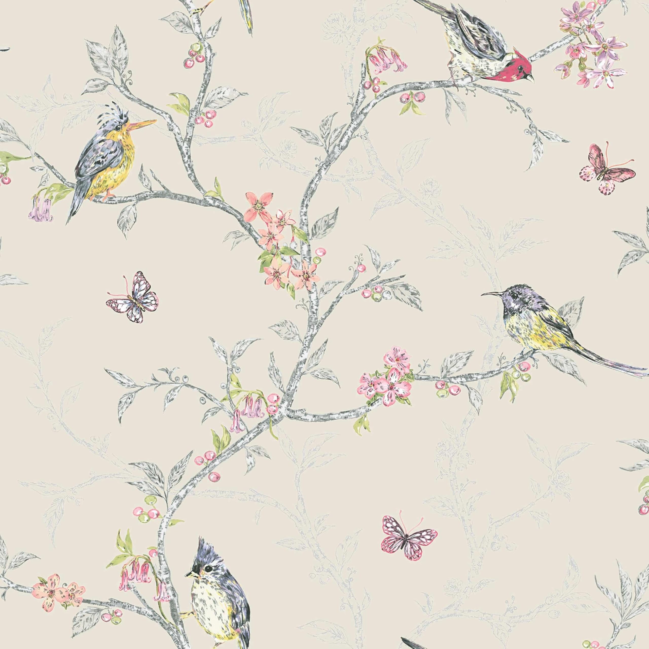 Holden Décor Holden Decor Phoebe Birds White Beige Wallpaper 98082 from B&Q