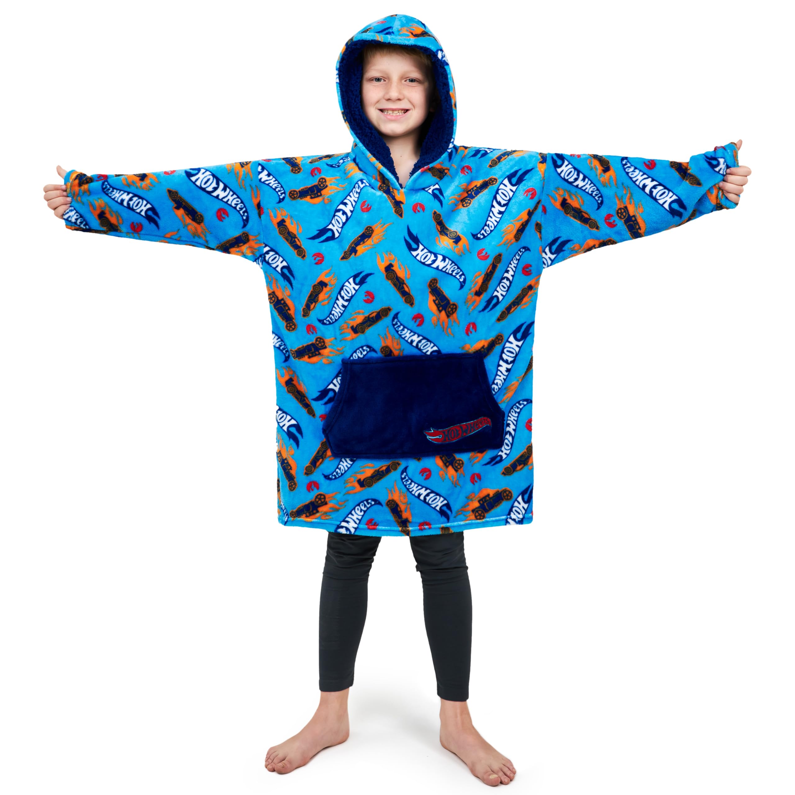 Hot Wheels Hoodie Blanket, Oversized Blanket Hoodie for Boys Blue