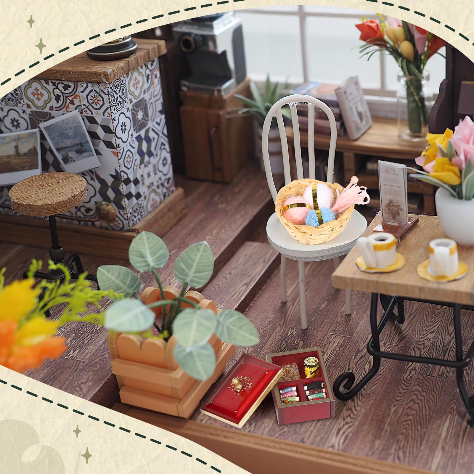 2 Stück Miniatur Wichtel-Zubehör Für Puppenhaus - Nähmaschine & Bügeleisen, 1:12 Maßstab, Legierung