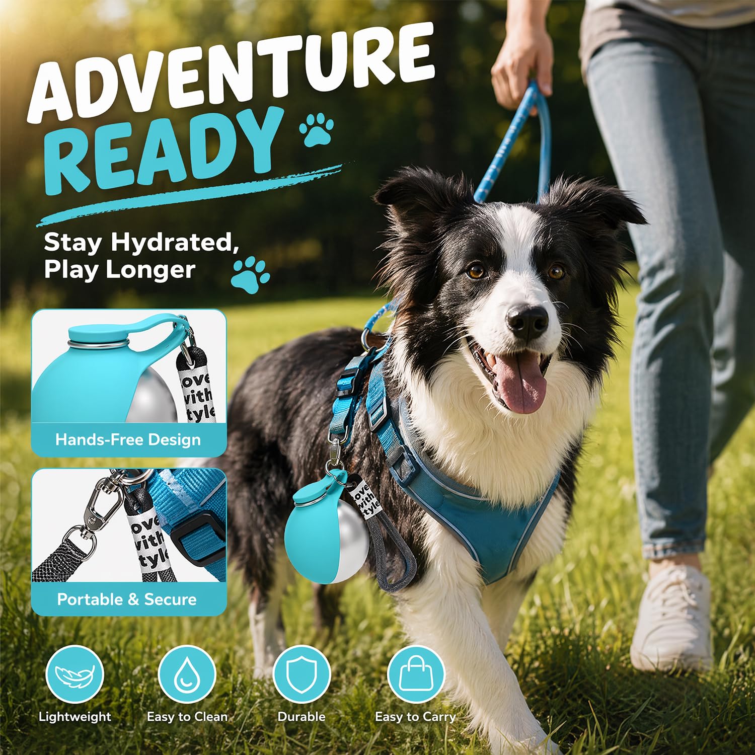 Trinkflasche Hunde Für Unterwegs, 285ml Hundetrinkflasche für Unterwegs mit Silikonnapf, Tragbare Auslaufsichere Hunde Trinkflasche, Haustier Wasserflasche für Spaziergänge, Camping, Reise