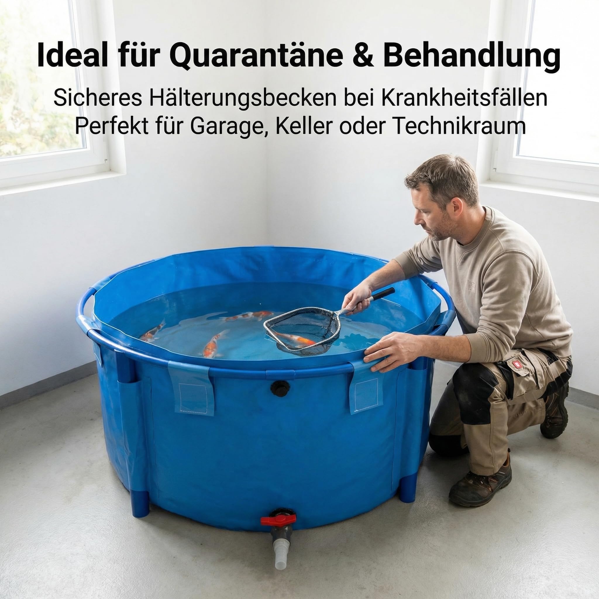 Pondlife Faltbecken für Koi 1500 Liter Ø 180 cm x H 60 cm UV-beständige gewebeverstärkte PVC-Folie randstabil mit Stützbeinen faltbar