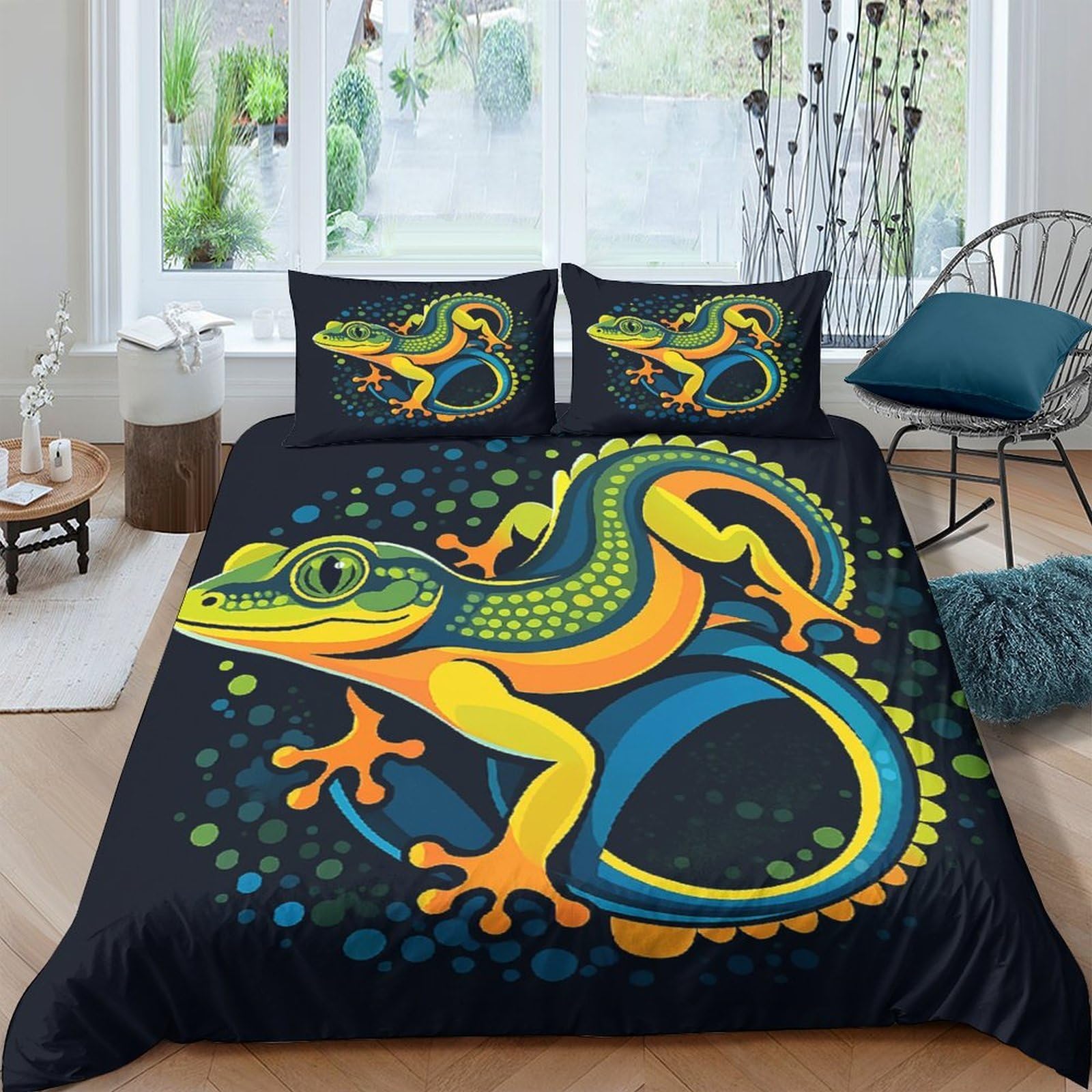 Ctjqhvkz Style-9 3D Printed Colorful Lizard Fitted Sheet Microfiber Soft Anti-Slip Gecko Bed Cover For Bedroom Guest Room Decor Single（135X200cm）