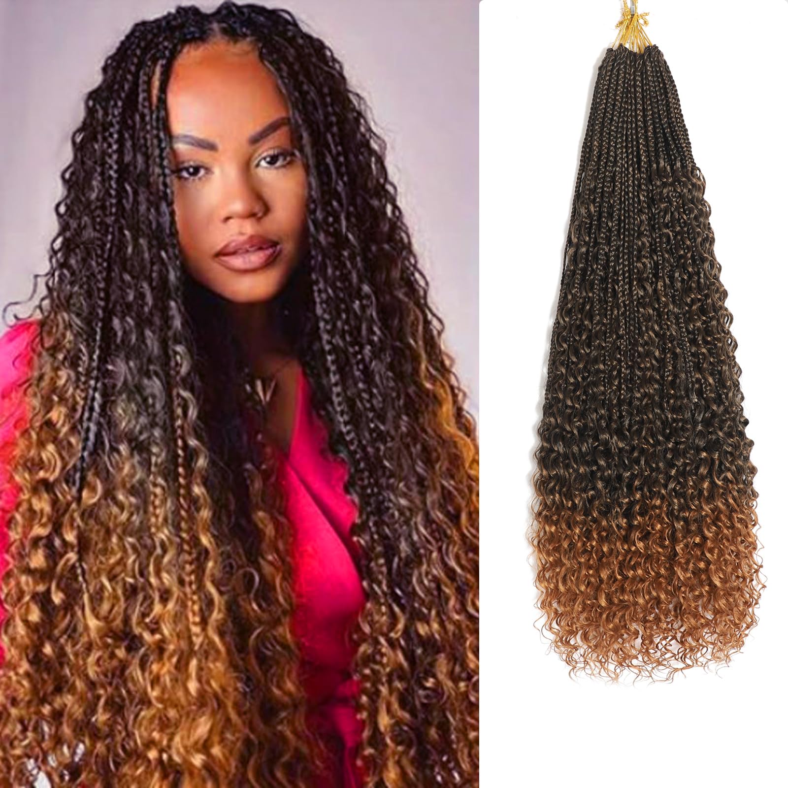 Flagship Goddess Box Braids Crochet Hair 30 Inch 9 Packs Boho Crochet Braids with Curly Ends,Bohomian Pre looped Box Braids Crochet Hair for Black