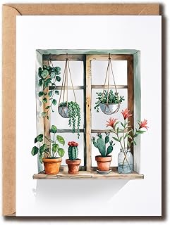 Houseplants in the Window card - plant card - greeting card - plant lover card - new home card - gift for family friend - birthday card
