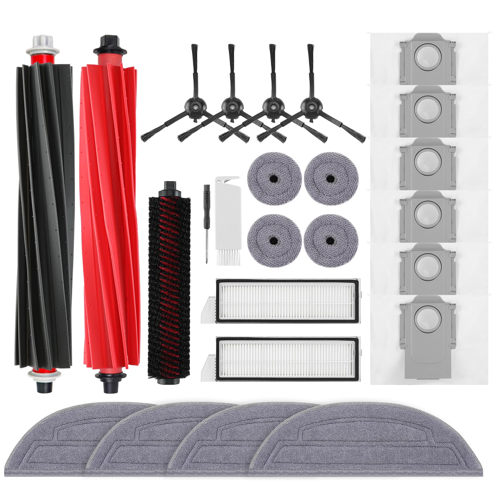 VIEWALL Zubehör für Roborock S8 MaxV Ultra Staubsauger,2 Hauptbürsten,2 HEPA-Filter,4 Mopps,4 Seite Mopps,6 Staubbeutel,4 Seitenbürsten,1 selbstreinigende Bürste,1 Bürste Ersatzteilset
