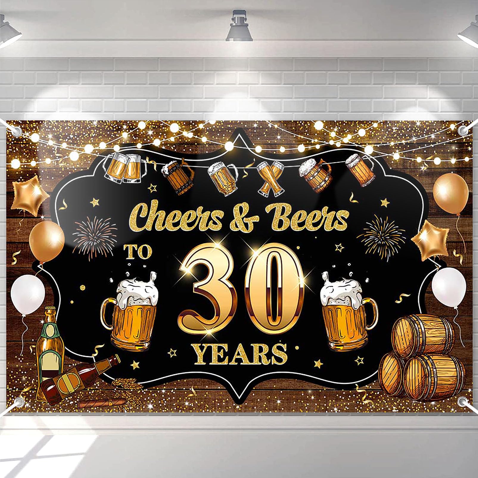 Avezano Cheers & Beers to 30 Years Backdrop Black and Gold Happy 30th Birthday Decorations Anniversary Banner Beer Whiskey 30 Year Old for Men Women 70.8 x 43.3 Inch