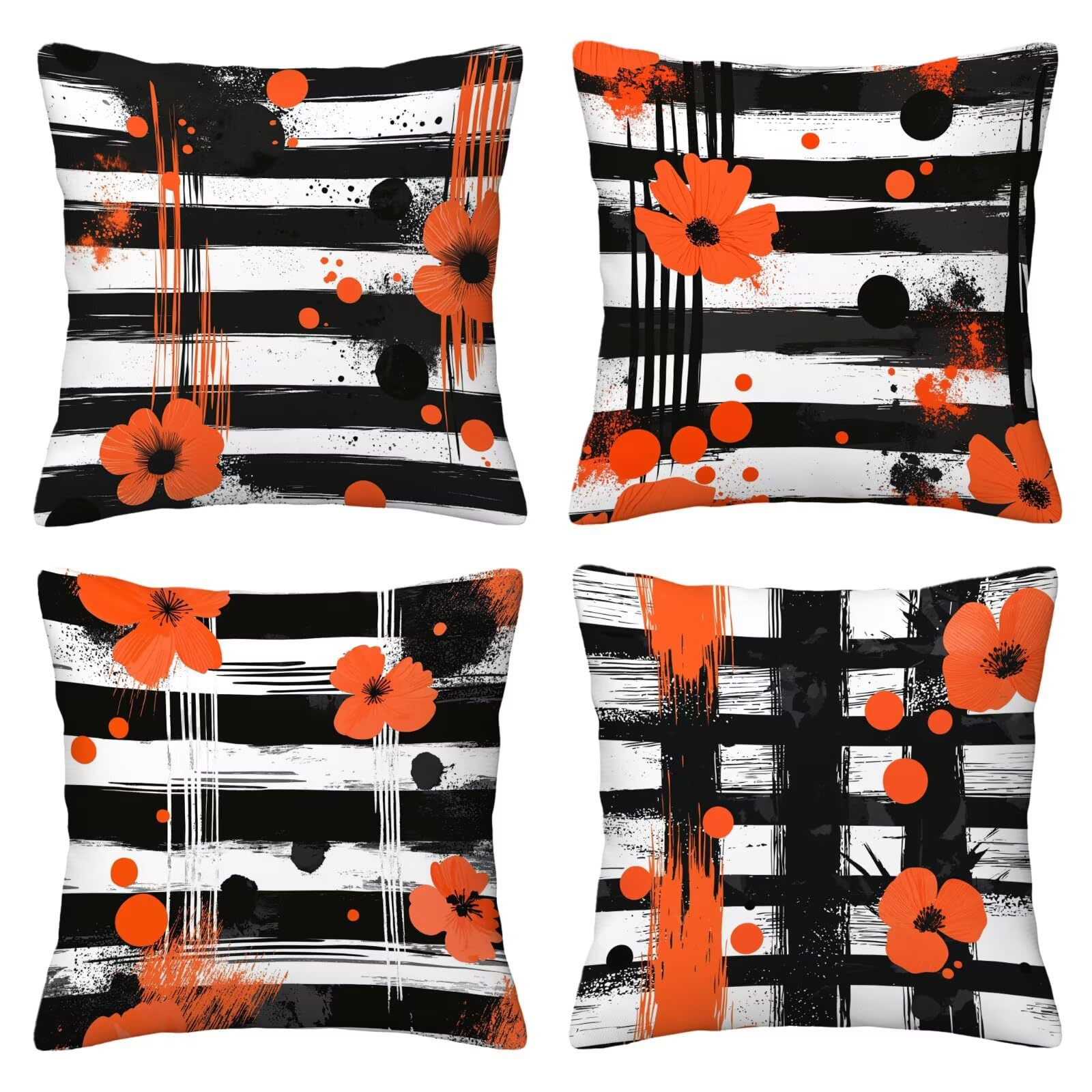 Kissenbezug 55x55 Schwarz Weiss 4er Set Samt Kissenbezüge Blume Zierkissenbezug Kissenhülle Dekorative Weiche Quadratische Dekokissenbezug Sofakissenbezug Couchkissen für Zimmer Deko Schlafzimmer P-56