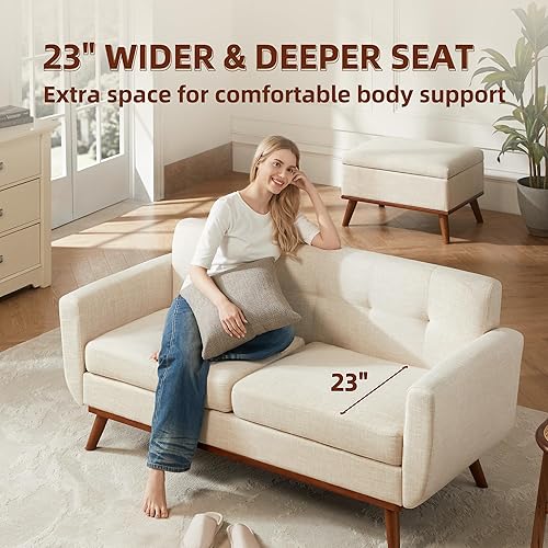Miniatura 4 de Tbfit Sofá biplaza, sofás de mediados de siglo, sofá pequeño Boucle para sala de estar, dormitorio, oficina, muebles tapizados con botones, color