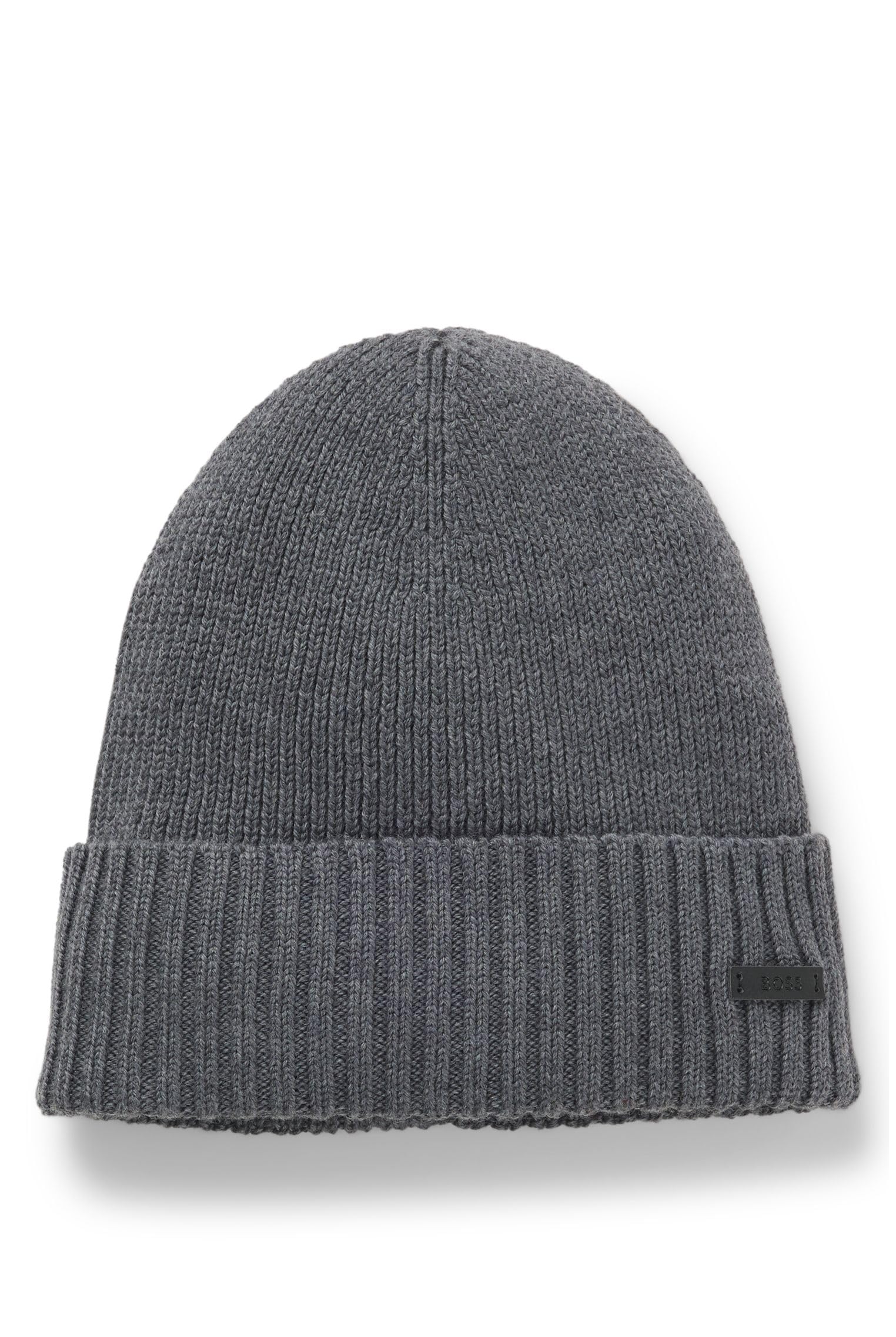 BOSS Mens Fati Logo-Label Beanie hat in Virgin Wool