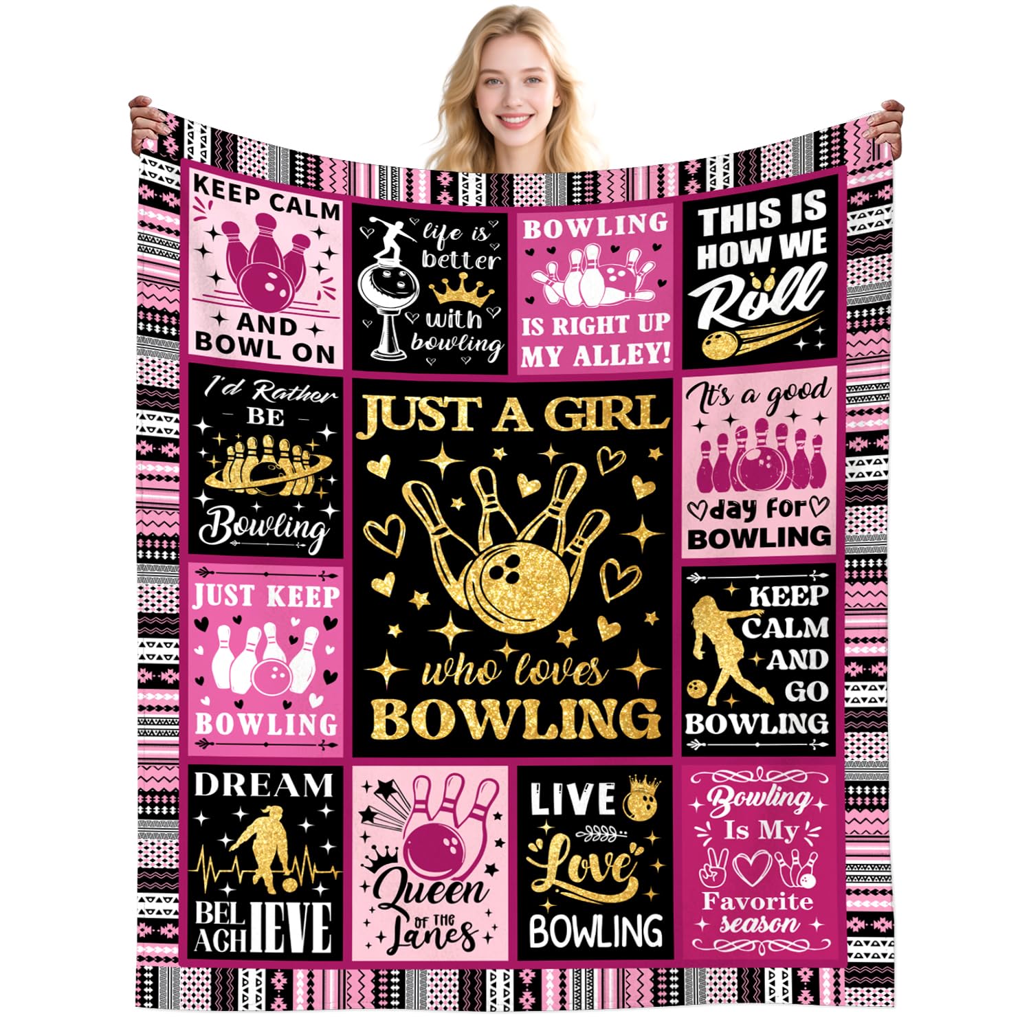 Dikogogo Women's Bowling Gifts Blanket For Accessories For Stuff Sport Bowll Ball Plush Flannel Bedding Blankets For Girls Adults Sport Lovers Birthday Gift Room Decor 60"X50"Inch